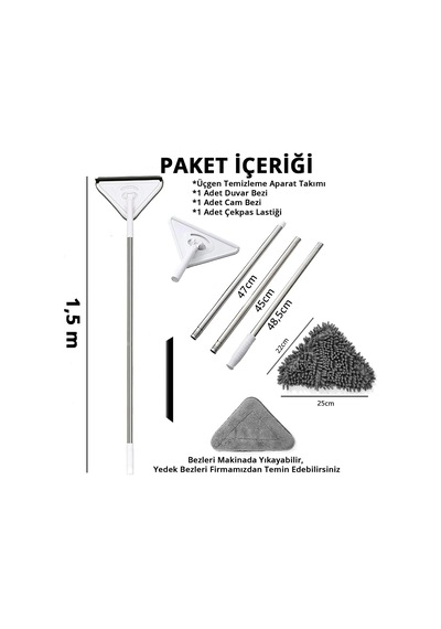 Üçgen Mop Cam Duvar Tavan Fayans Parke Temizleyici Mop 5468 Çok Renkli