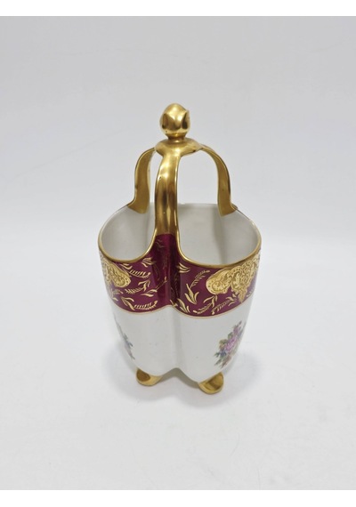 Perlam Limoges Çiçek Desenli Porselen Sepet 27x14x14cm Çok Renkli