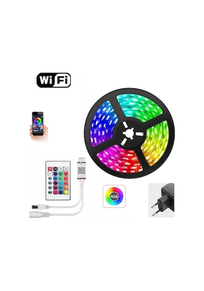 Exeo Wifi Rgb 3 Çipli Şerit Led Işık Silikonlu Su Geçirmez 5 Mt