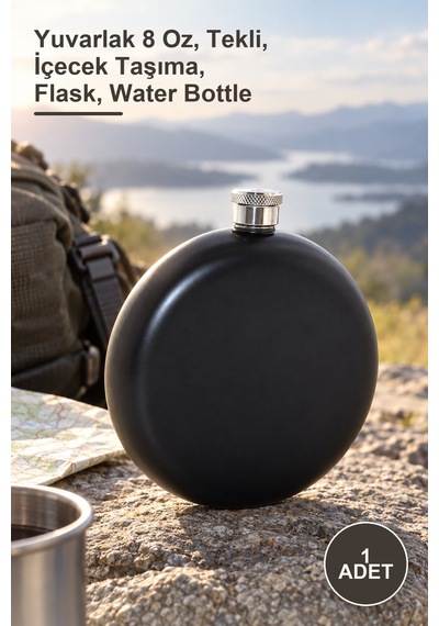 1 Adet Paslanmaz Çelik Matara Yuvarlak 8 Oz, Tekli, İçecek Taşıma, Flask, Water Bottle