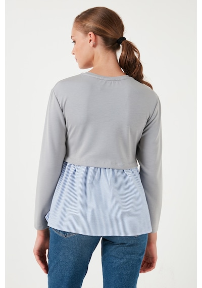 Lela Bisiklet Yaka Gömlekli  Oversize Fit Oysho Kumaş Bayan Sweat 5865880 Gri