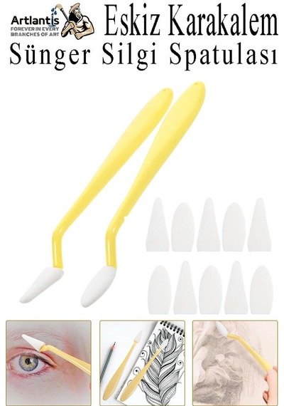 Sünger Silgi Satula 12 Parça 1 Paket Karakalem Eskiz Karıştırıcı Dağıtıcı Sünger Silici Sileceği Spatulası