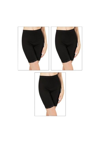 Özkan Underwear Özkan 0114 3'lü Paket Kadın %100 Pamuklu Ağlı Model Ribana Esnek Rahat Kalıp Yumuşak Paçalı Diz Üstü Kısa Tayt Siyah
