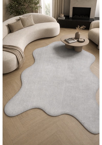 Apexa Peluş Post Şeklinde Halı Gri Yumuşak Kaymaz Tabanlı Yıkanabilir Salon Antre Oda Halısı Polyester Modern