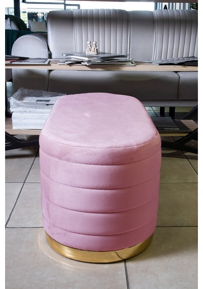Lungo Long Line Pembe Puf- 90cm Gold Kaplama Kapitoneli Luxery Pofuduk Oturma Pufu&Makyaj Puff&Bench