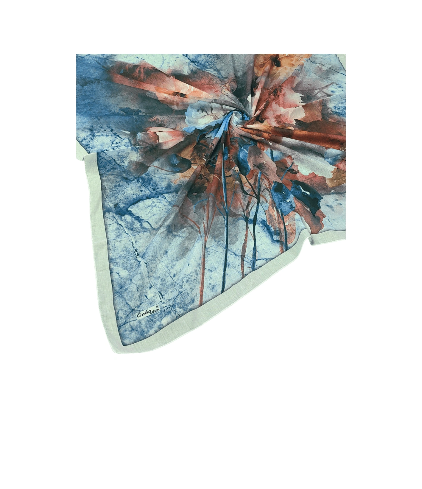 Mim Eşarp Enba Çiçek Desenli Pamuklu Eşarp 90x90 Cm Kırık Beyaz
