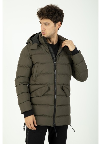 Maraton Sportswear Regular Erkek Kapşonlu Uzun Kol Basic Haki Mont 21262-haki Haki