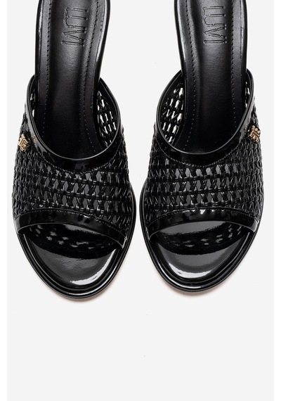 Luvishoes Selvıan Siyah Örgü Kadın Boncuk Topuklu Terlik