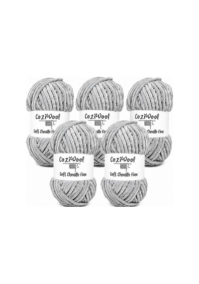 Kadife İp Soft Chenille Fine 5'li Paket 5x100 Gr 160 Mt El Örgü İpi Gri - 925144855