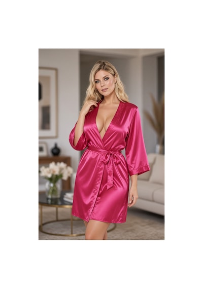 Sistina Fuşya - 397 - İpek Saten Sabahlık - 14007 - - Myceshop - Beden Xl
