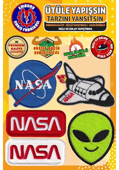 Ütü İle Yapışan Arma Yama, Nasa Uzay Seti 5 Adet Ütüyle Yapışan Nakış Dokuma Aplike Patch Diğer