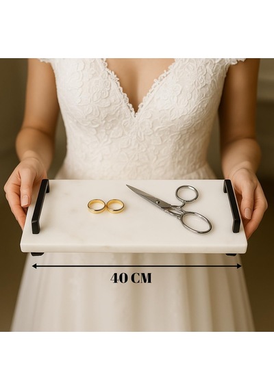 Gold Veya Siyah Metal Saplı Mermer Sunum Tepsisi 40x15 Cm Dikdörtgen Servis Tepsisi, Şık Sofra, Kahve, Peynir Ve Tatlı Sunumları İçin Siyah