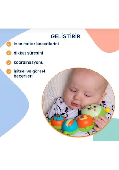 Montessori Neşeli Tırtıl Düğmeli Işıklı Müzikli 23 Cm Eğitici Ve Öğretici Çıngıraklı Bebek Oyuncağı