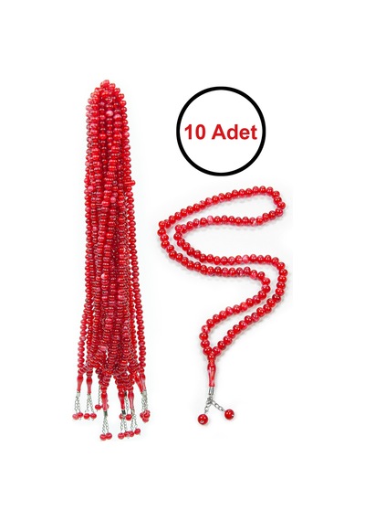 10 Adet 99lu Namaz Tesbihi 10mm Hac Umre Hediyelik - Kırmızı Kırmızı