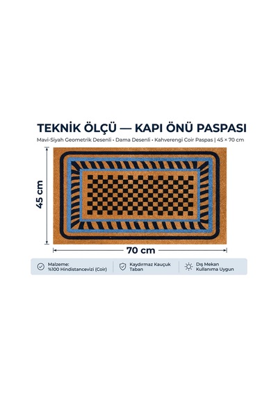 Coco Cc017a Geometrik Desenli Kalın Kaymaz Taban Nem Alıcı Şık Tasarım Kapı Önü Paspası 45x75 Cm Bej