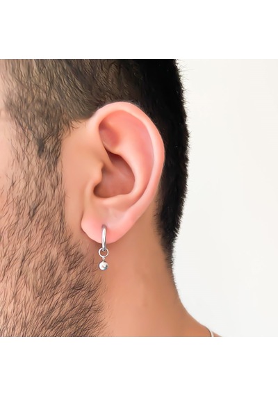 Bz 316l Çelik Unisex Tek Küre Küpe Unk-480 Beyaz