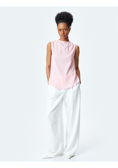 Koton Drape Detaylı Yuvarlak Yaka Kolsuz Bluz Pembe 5sak60113uw Gül