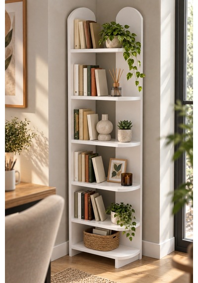 Sulorahome 5 Raflı Beyaz Çok Amaçlı Kitaplık Ve Dekoratif Raf Ünitesi Antrasit