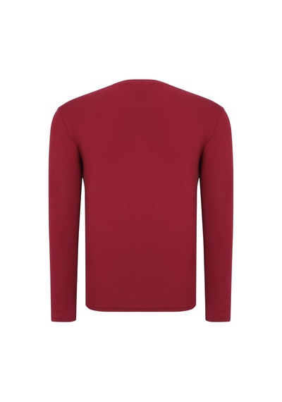 T8588 Dewberry Bisiklet Yaka Uzun Kol T-shırt-düz Bordo Düz Bordo