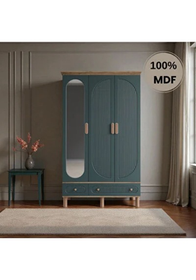 Comiet Sally 3 Kapaklı Aynalı Çekmeceli Mdf Gardırop Yeşil