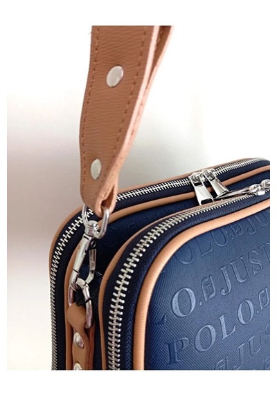 Just Polo Kadın Günlük Kullanıma Uygun Gofraj Baskılı Lüks Omuz Çantası Shoulder Bag Lacivert Taba