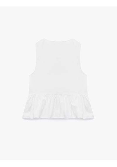 Koton Pamuklu Kolsuz Yuvarlak Yaka Peplum Kesim Fiyonklu Poplin Bluz Beyaz 6sak60245ew