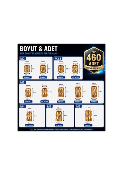 Tıcaro 460 Adet Pirinç Insert Somun Seti, M2 M2.5 M3 M4 M5 M6, Isıl Yerleştirme Diğer