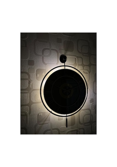 Pey Aksesuar Metal Camlı Duvar Saati 40x60 Cm Işıklı Gerçek Cam Duvar Saati Modern Tasarım Siyah-füme-beyaz-gold