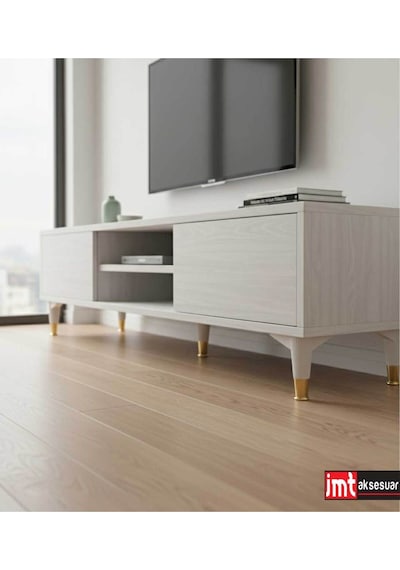 Puma 15 Cm Beyaz-altın 6'lı Set Mobilya Kanepe Tv Ünitesi Dolap Konsol Ve Destek Ayağı Beyaz-altın