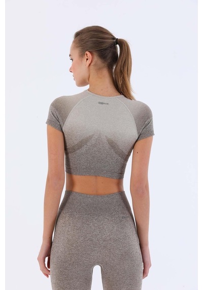 Maraton Sportswear Slimfit Kadın Bisiklet Yaka Kısa Kol Basic Açık Vizon Crop Top 811030 Açık Vizon