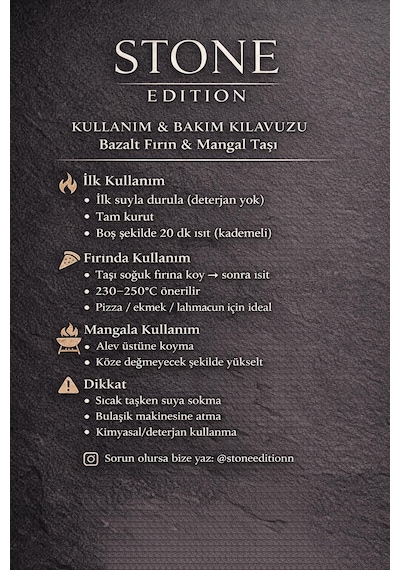 %100 Doğal Bazalt Steak Pişirme Taşı Mangal Taşı Fırın Taşı 30x30x2 Cm