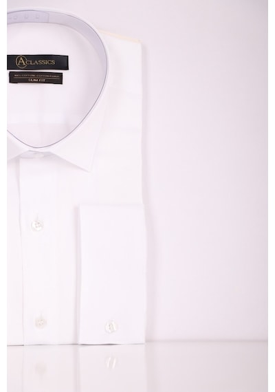 Aclassics Erkek Beyaz Slim Fit Saten Pamuk Cepsiz Gömlek