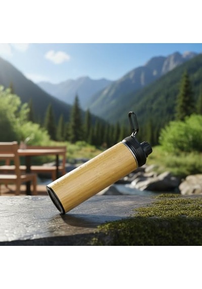 450 Ml Bambu Kaplama Tabanlı Mat Siyah Çelik Termos - Sıcak Ve Soğuk Tutucu Sızdırmaz Seyahat Bardağı Mug Çok Renkli