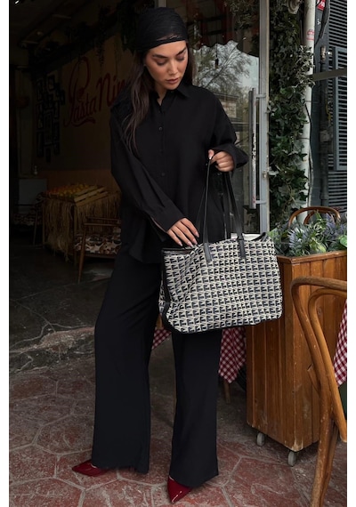 Madmext Siyah Soft Touch Modal Gömlekli Takım Mg2742