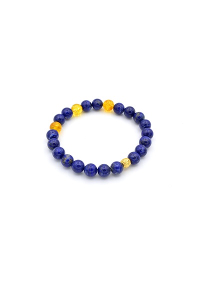 Hakiki Doğal Lapis Lazuli ve Sitrin Taşi Bileklik 001 Sarı