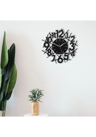 Cajuart Siyah Ahşap Çubuklu Stil Kesim 35 Cm Modern Duvar Saati Siyah