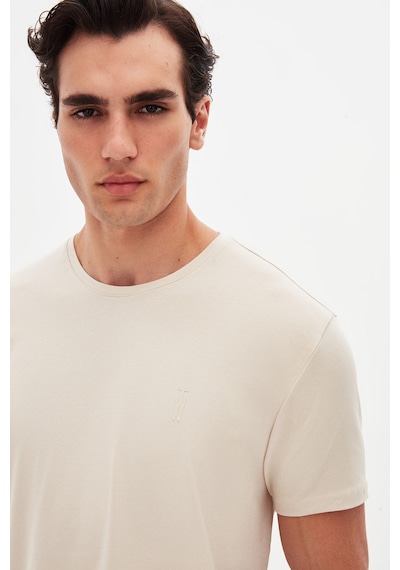 Twn Slim Fit Taş Düz Kabartma Baskılı T-shirt 4ec148551753m Taş