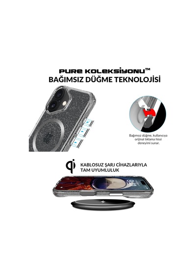 Bix Apple Uyumlu iPhone 16 Magsafe Simli Kılıf Shock Pocket Darbe Emici Teknolojili Çizilmeye Dayanıklı