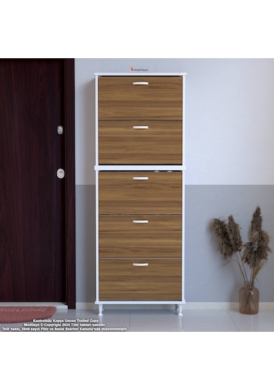 Modilayn Varbi Umay' 2 Li Kapı Önü 72 X193x 25, 5 Cm Lik 5 Düşer Kapak 10 Göz Raf Ayakkabılık Beyaz - Ceviz Modilayn Varbi Umay' 2 Li Kapı Önü 72 X193x 25, 5 Cm Lik 5 Düşer Kapak 10 Göz Raf Ayakkabılık Beyaz - Ceviz
