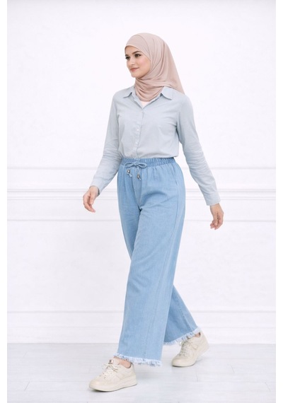 Hira Life Fashion Kadın Paçaları Püsküllü Ve Önü Bağcıklı Kot Kumaş Salaş Pantolon Mavi Mavi Hira Life Fashion Kadın Paçaları Püsküllü Ve Önü Bağcıklı Kot Kumaş Salaş Pantolon Mavi Mavi