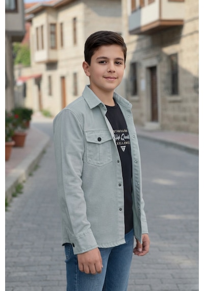 Pina Kids Erkek Çocuk Çıtçıtlı Gömlek Tişört Üst Takım Mint Yeşili