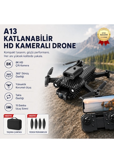 A13 Drone,8k Çift Kameralı Karbon Fiber, Elektrikli Ayarlanabilir Lens, Uzaktan Kumandalı Drone-1447