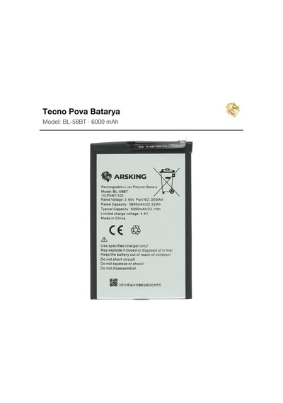 Tecno Pova Uyumlu Güçlendirilmiş Batarya Bl-58bt 6000 Mah Pil Telefon Bataryası Cep Telefonu Pili
