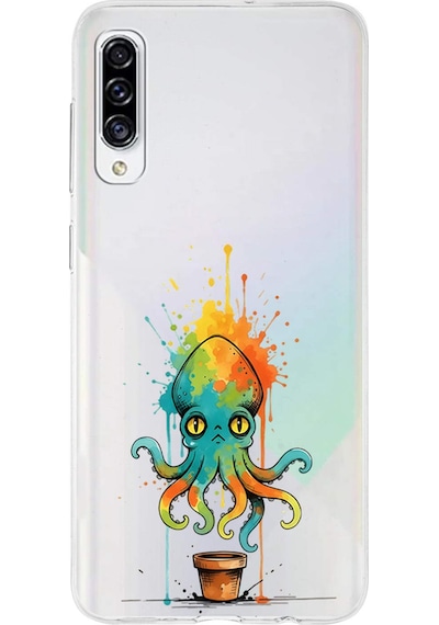 Samsung Galaxy A30s İle Uyumlu Splash Ahtapot Tasarımlı Şeffaf Silikon Kılıf Şeffaf