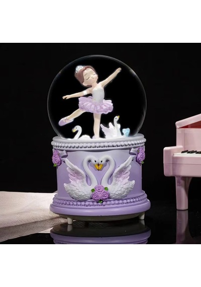 Balerin Figürlü Işıklı Müzikli Püskürtmeli Büyük Boy Kar Küresi Kuğu Ve Çiçek Detaylı Dekoratif Müzik Kutusu