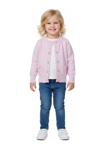 Önü Düğmeli Kız Çocuk Hırka Pembe