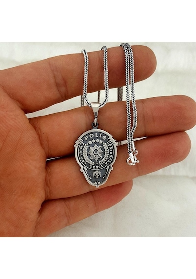 Takılingo 925 Ayar Emniyet Teşkilatı Polis Armalı Erkek Kolye Gümüş