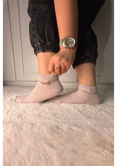 Ozzy Socks 3 Çift Kadın Taş Detaylı Dikişsiz & Takviyeli Patik Çorap Altın