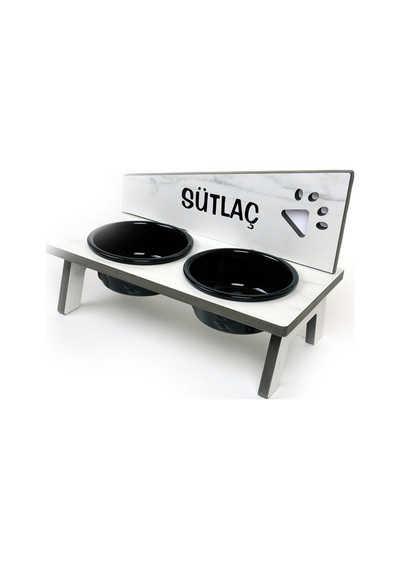 Kedi&köpek Mama Kabı Standı-özel İsim Baskılı-pençe Model-suya Dayanıklı-beyaz-siyah Seramik-2 400ml