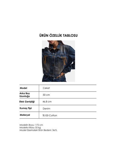 Kadın T.kot Rengi 2w6-8 Kemer Boy Süet Detaylı Tasarım Denim Ceket